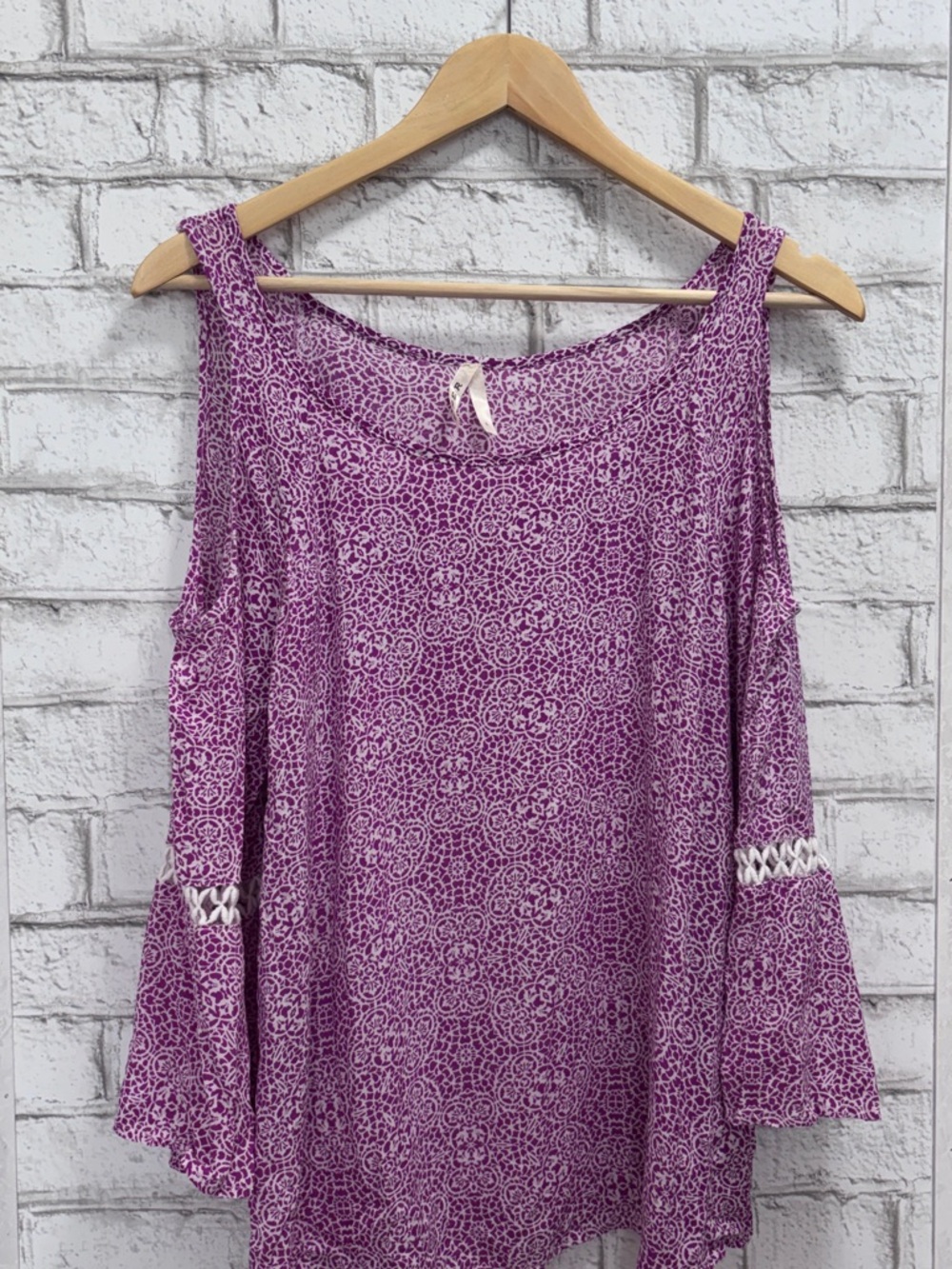 Roper Purple Cold-Shoulder Printed Tunic